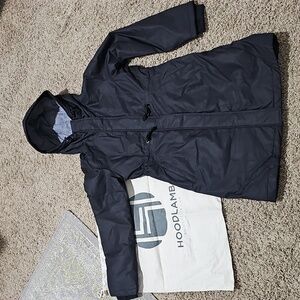 NWT HoodLamb Drawstring Parka Black Jacket Hemp Organic Cotton Large Coat